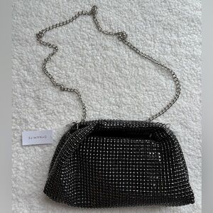 NWT Dynamite Black Rhinestone Clutch with removable chain